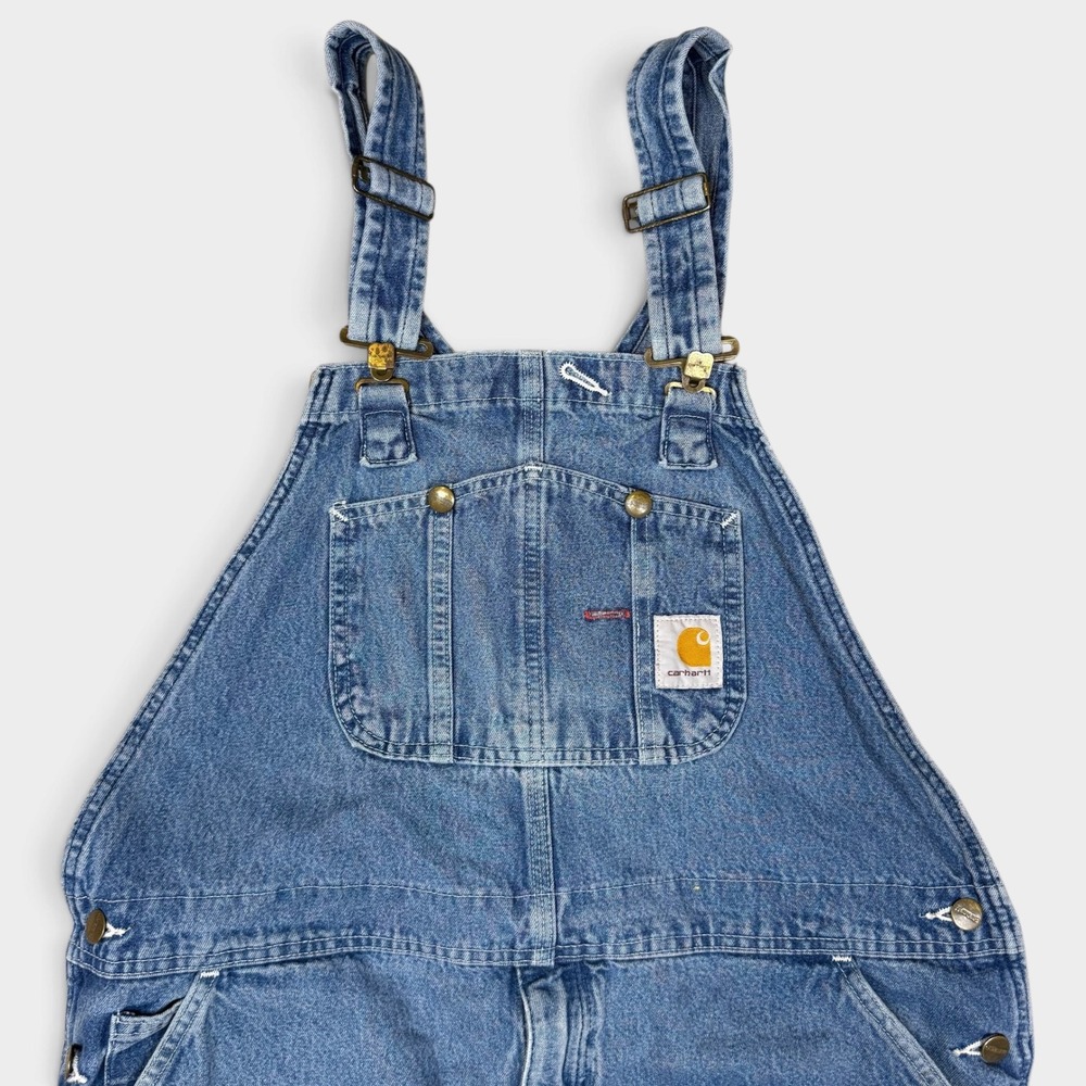 Carhartt R07 DST Mens Denim Bib Overalls Dark Stonewash Blue 40x30 Workwear